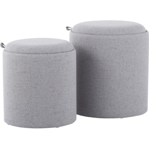Tray Nesting Ottoman Set in Grey Fabric & Natural Wood